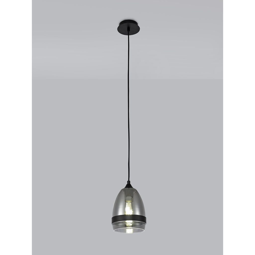 NL84849 Kane Pendant 15cm Cone Matt Black & Smoke