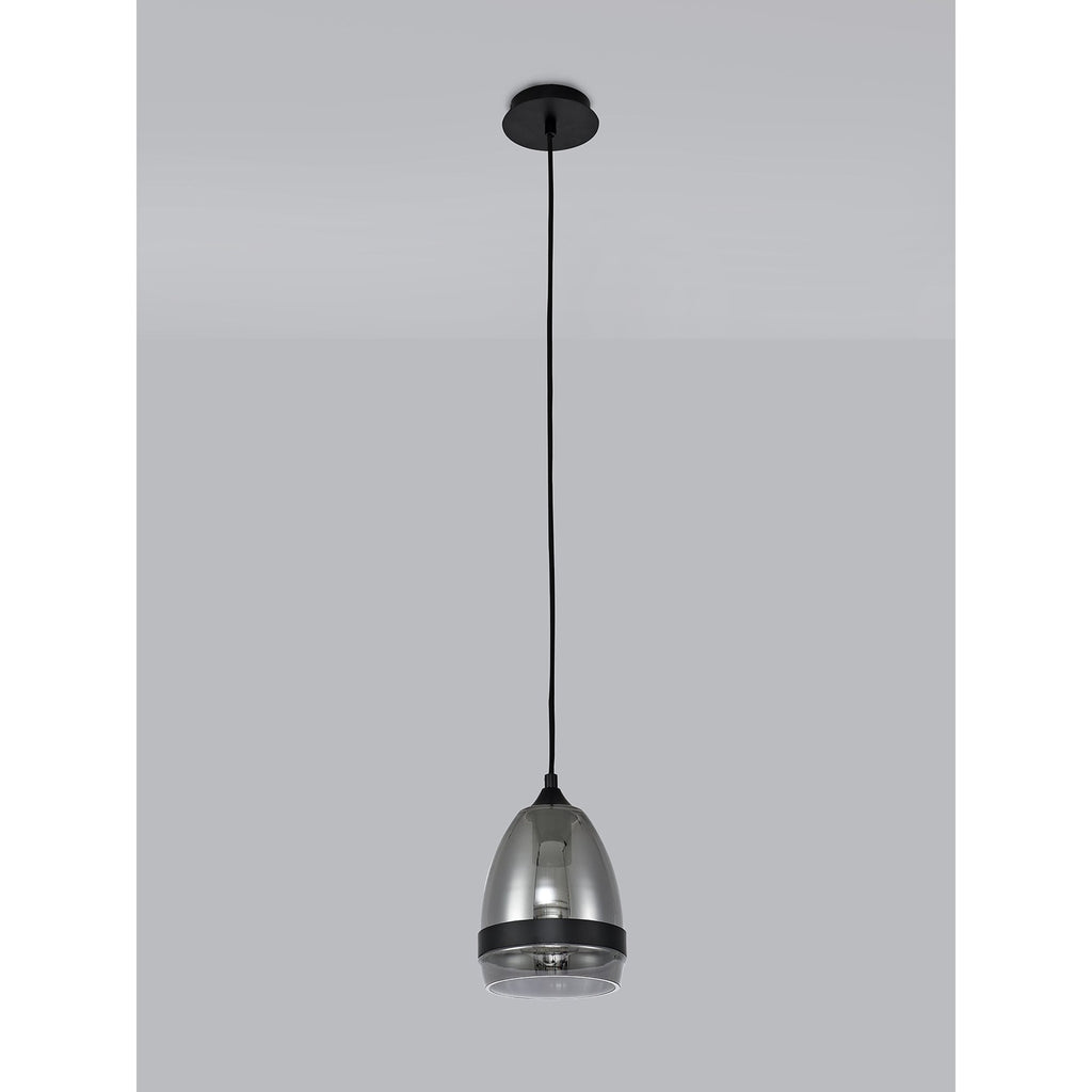 NL84849 Kane Pendant 15cm Cone Matt Black & Smoke