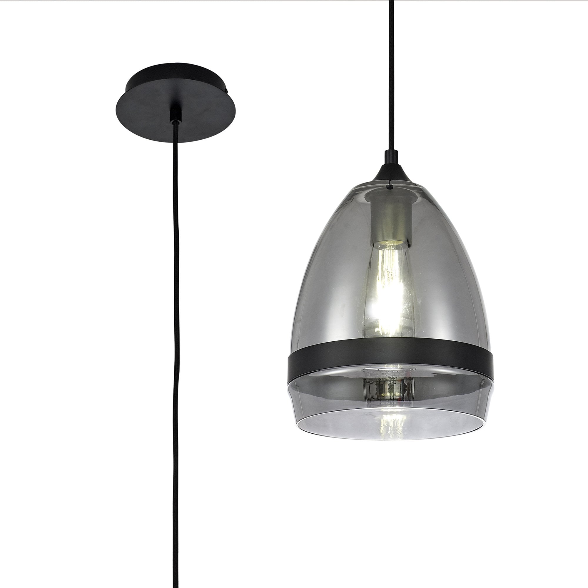 NL84859 Kane Pendant 20cm Cone Matt Black & Smoke