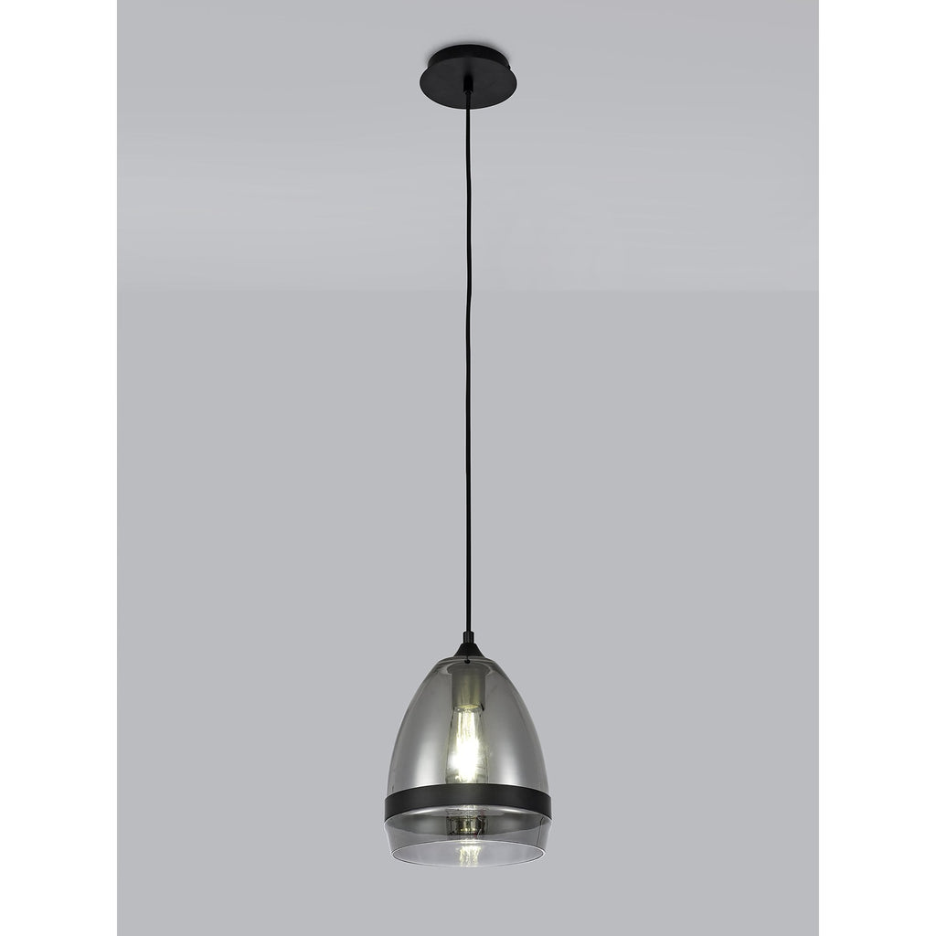 NL84859 Kane Pendant 20cm Cone Matt Black & Smoke