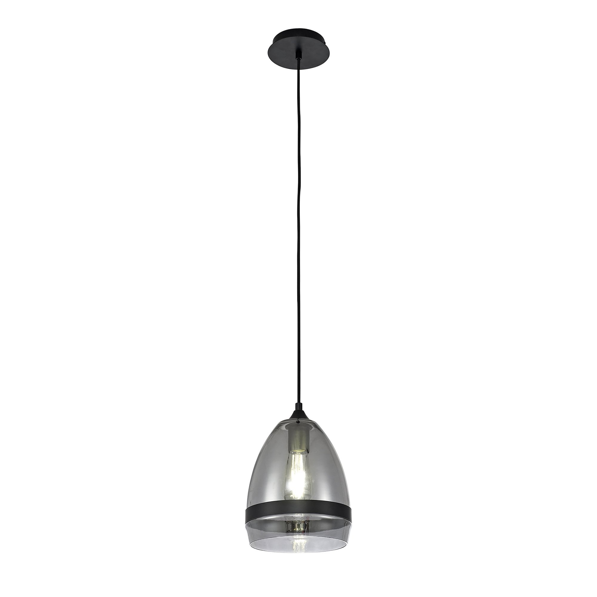 NL84859 Kane Pendant 20cm Cone Matt Black & Smoke
