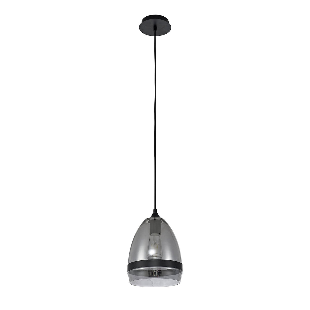 NL84859 Kane Pendant 20cm Cone Matt Black & Smoke