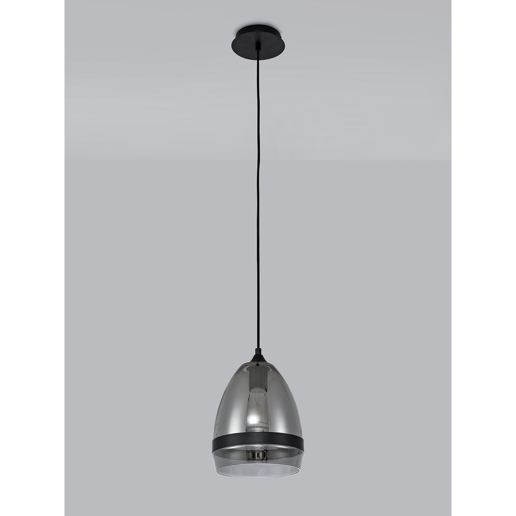 NL84859 Kane Pendant 20cm Cone Matt Black & Smoke