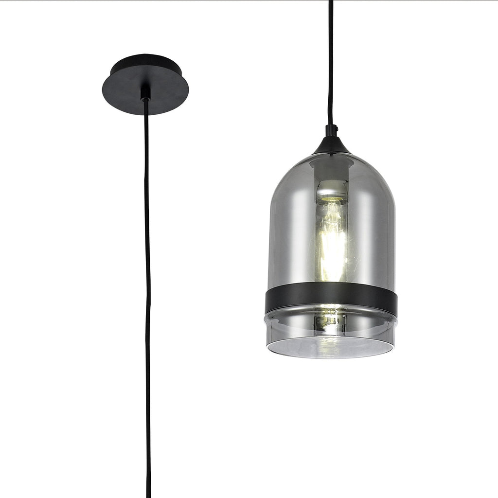 NL84869 Kane Pendant 15cm Dome Matt Black & Smoke