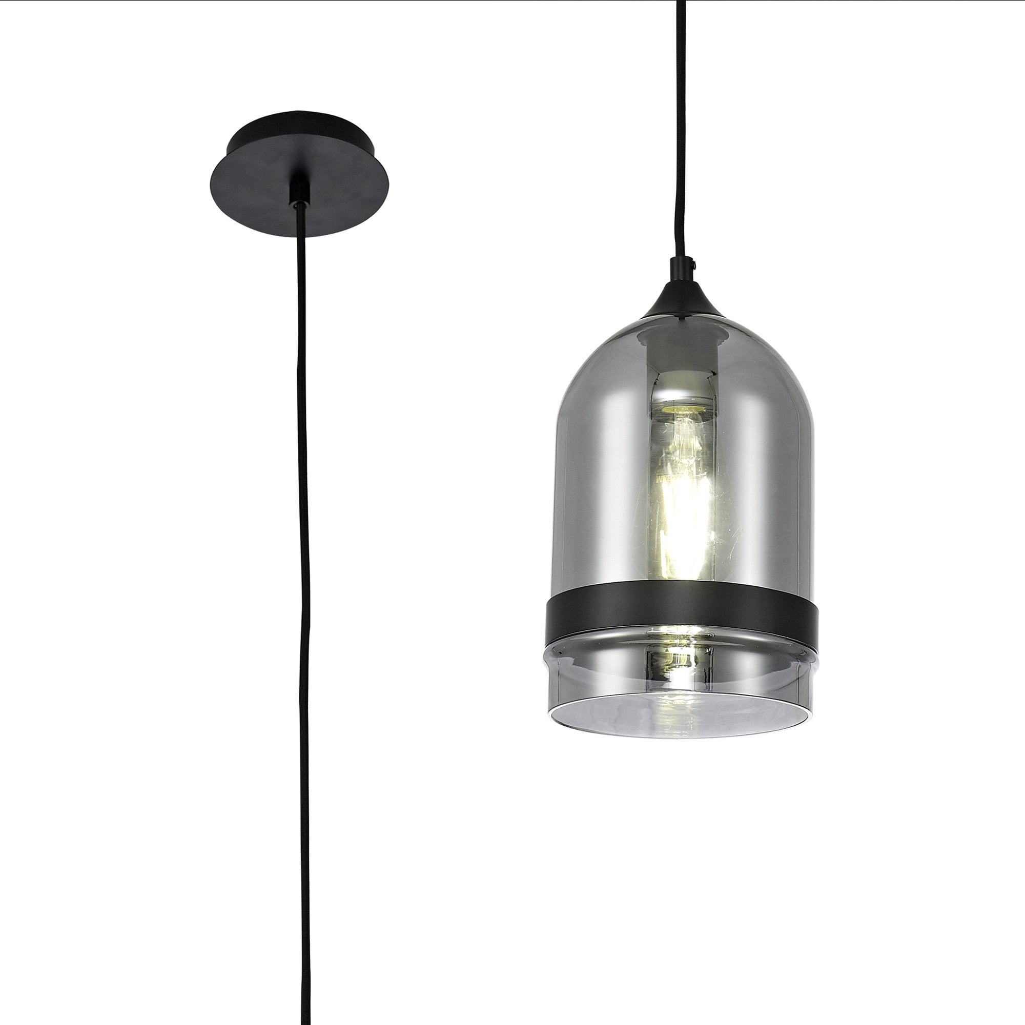 NL84869 Kane Pendant 15cm Dome Matt Black & Smoke