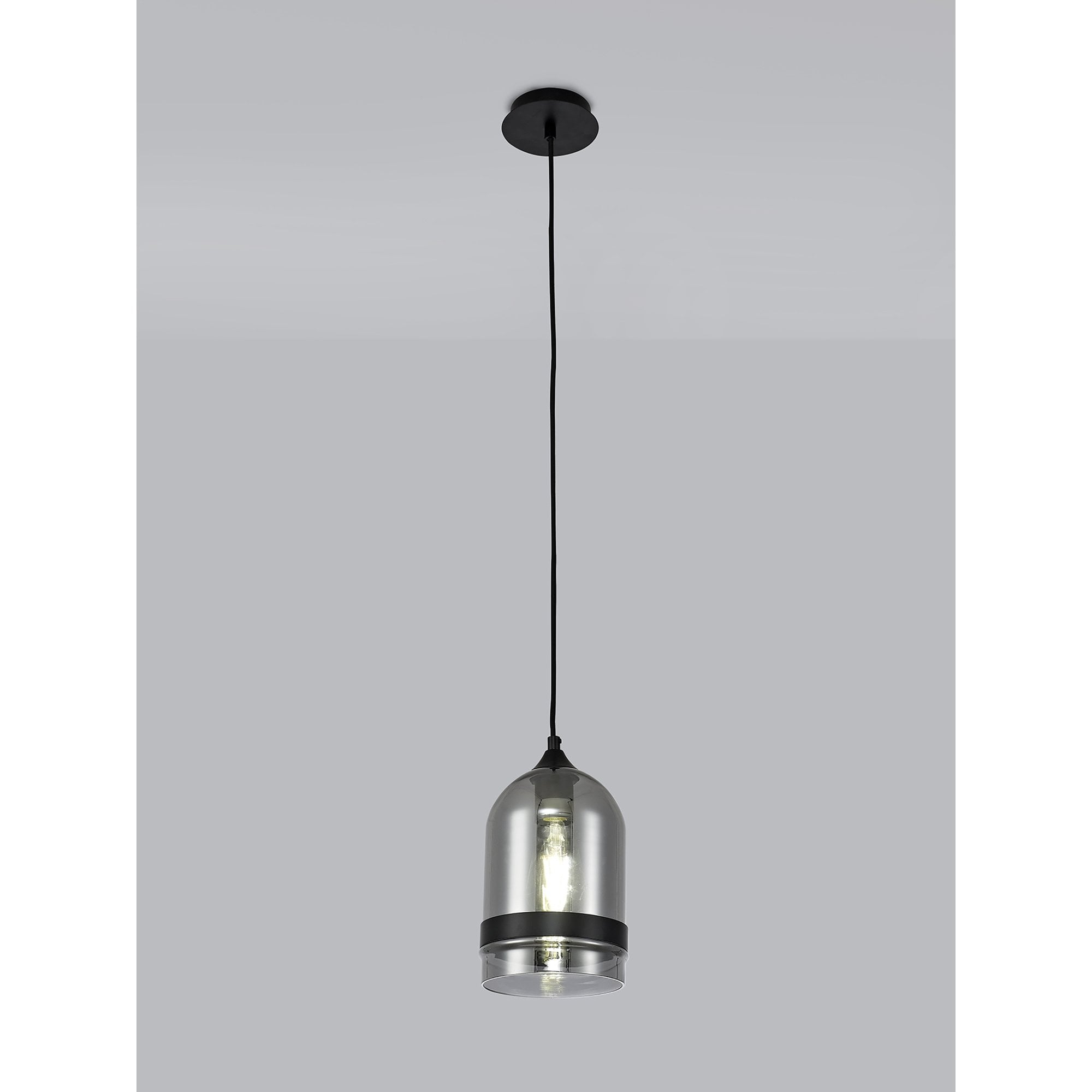NL84869 Kane Pendant 15cm Dome Matt Black & Smoke