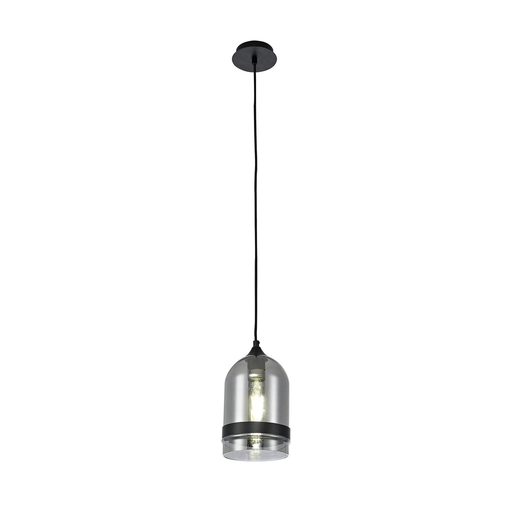 NL84869 Kane Pendant 15cm Dome Matt Black & Smoke