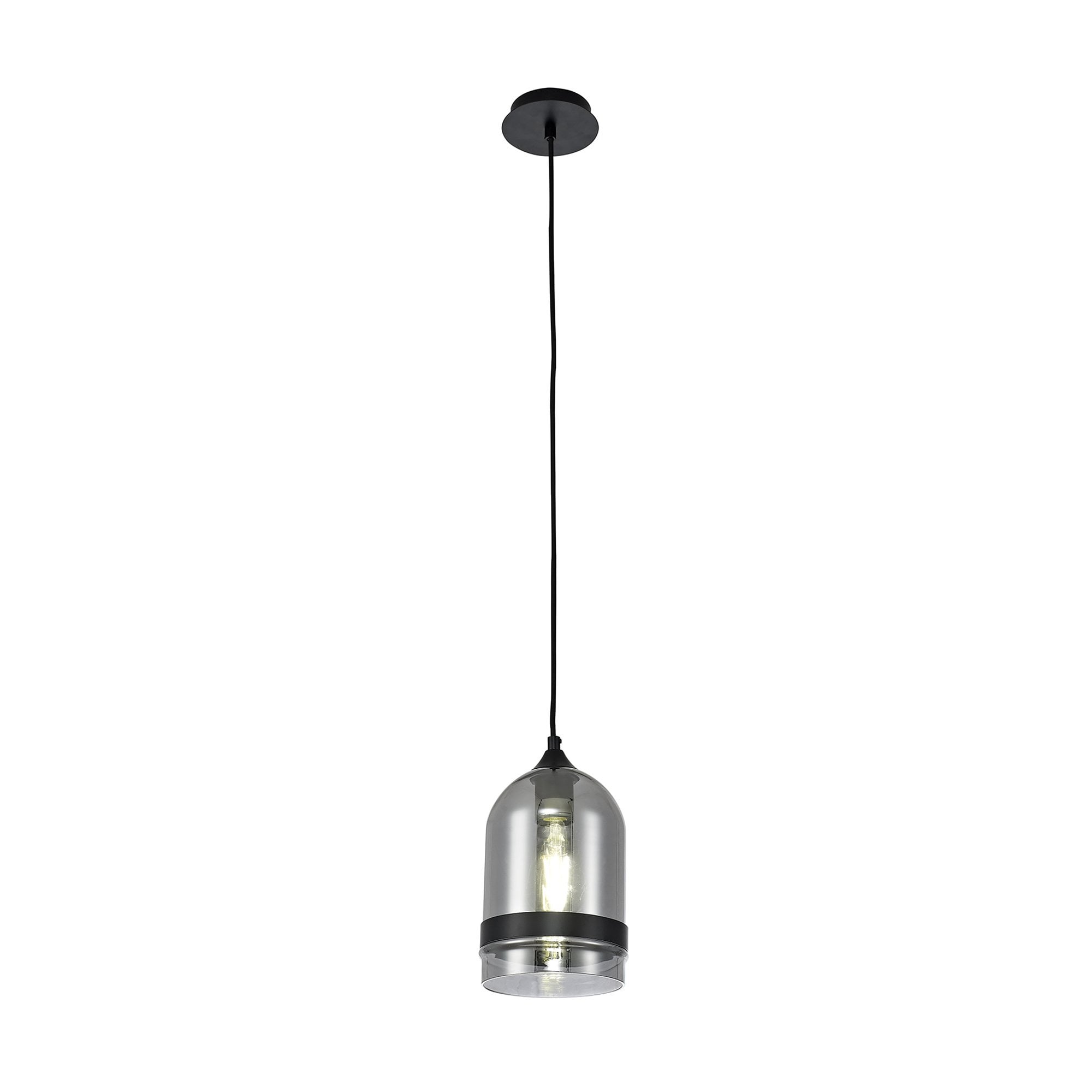NL84869 Kane Pendant 15cm Dome Matt Black & Smoke