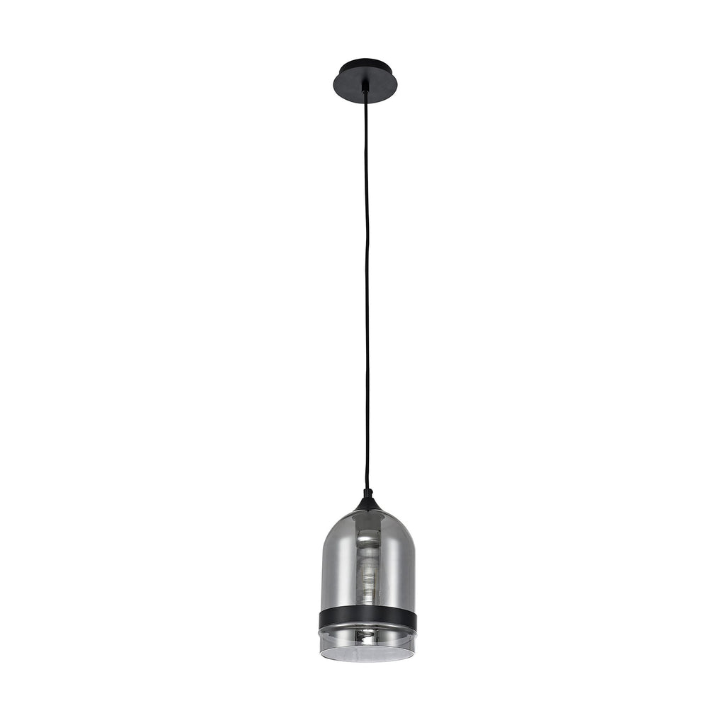 NL84869 Kane Pendant 15cm Dome Matt Black & Smoke
