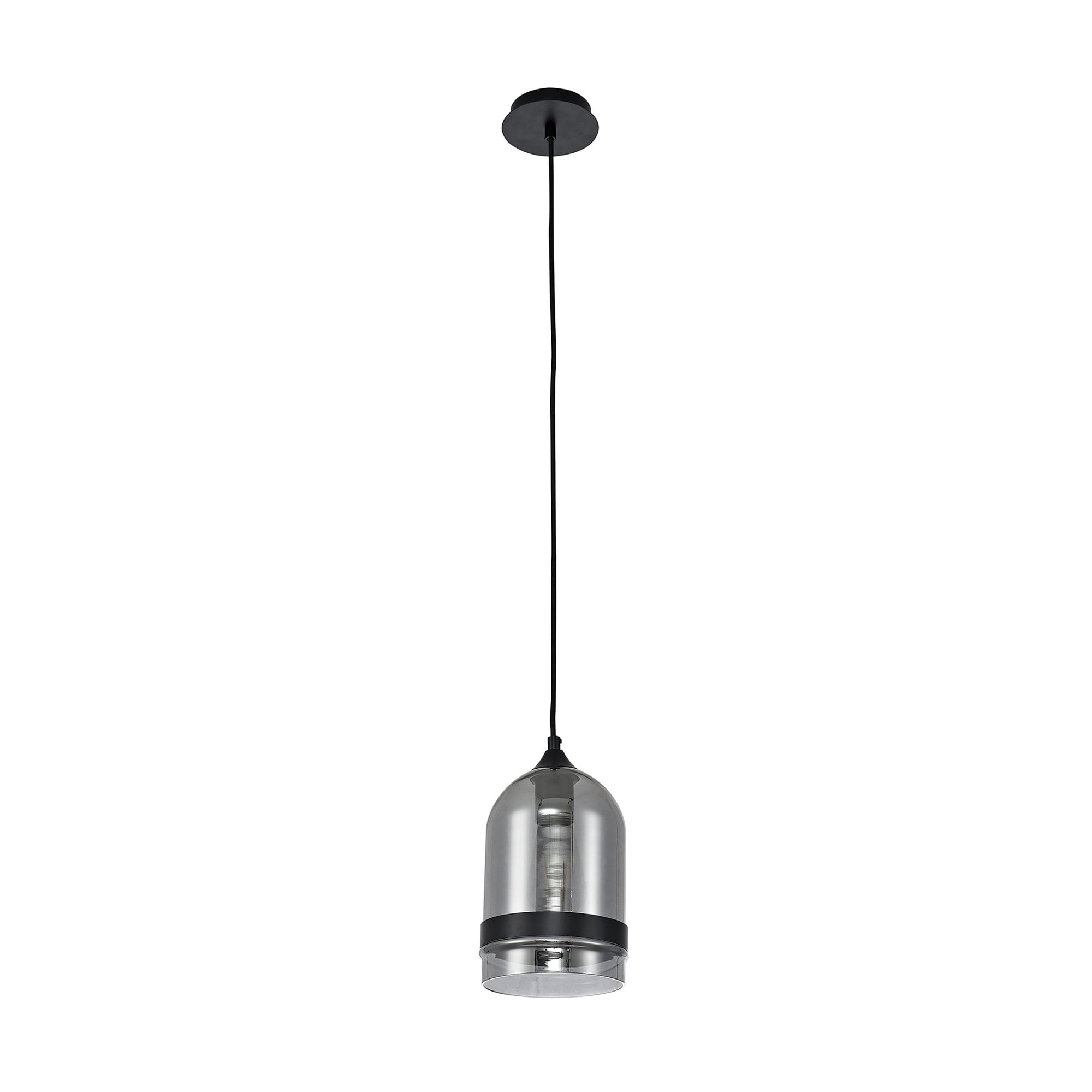 NL84869 Kane Pendant 15cm Dome Matt Black & Smoke