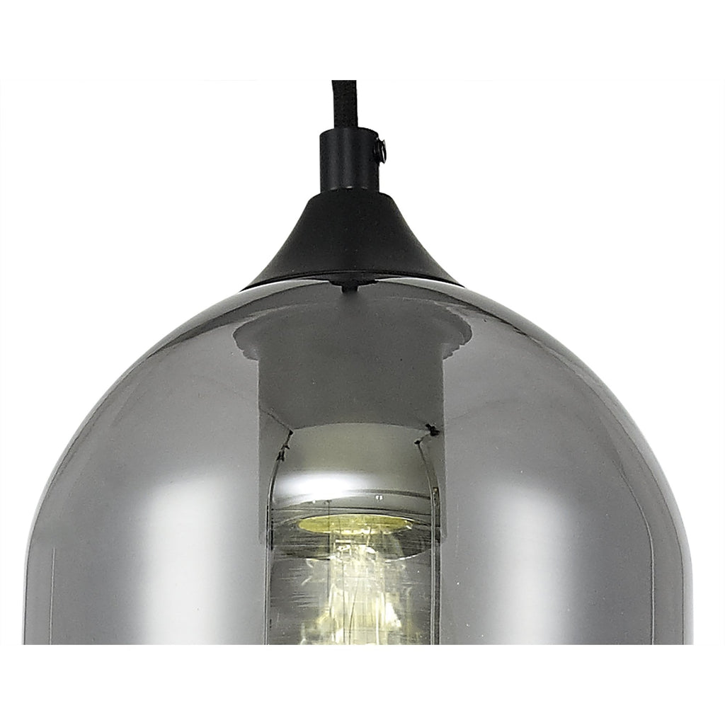 NL84869 Kane Pendant 15cm Dome Matt Black & Smoke