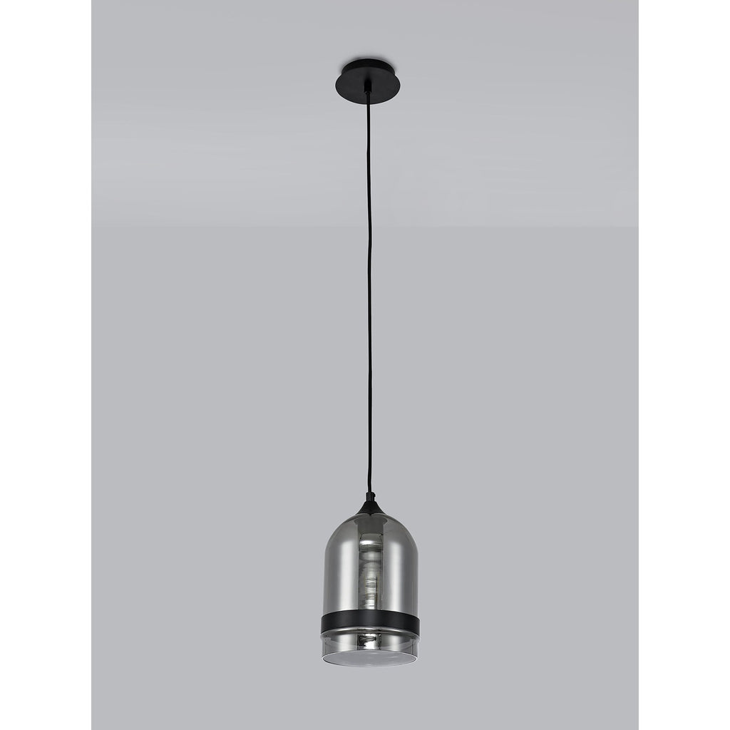 NL84869 Kane Pendant 15cm Dome Matt Black & Smoke