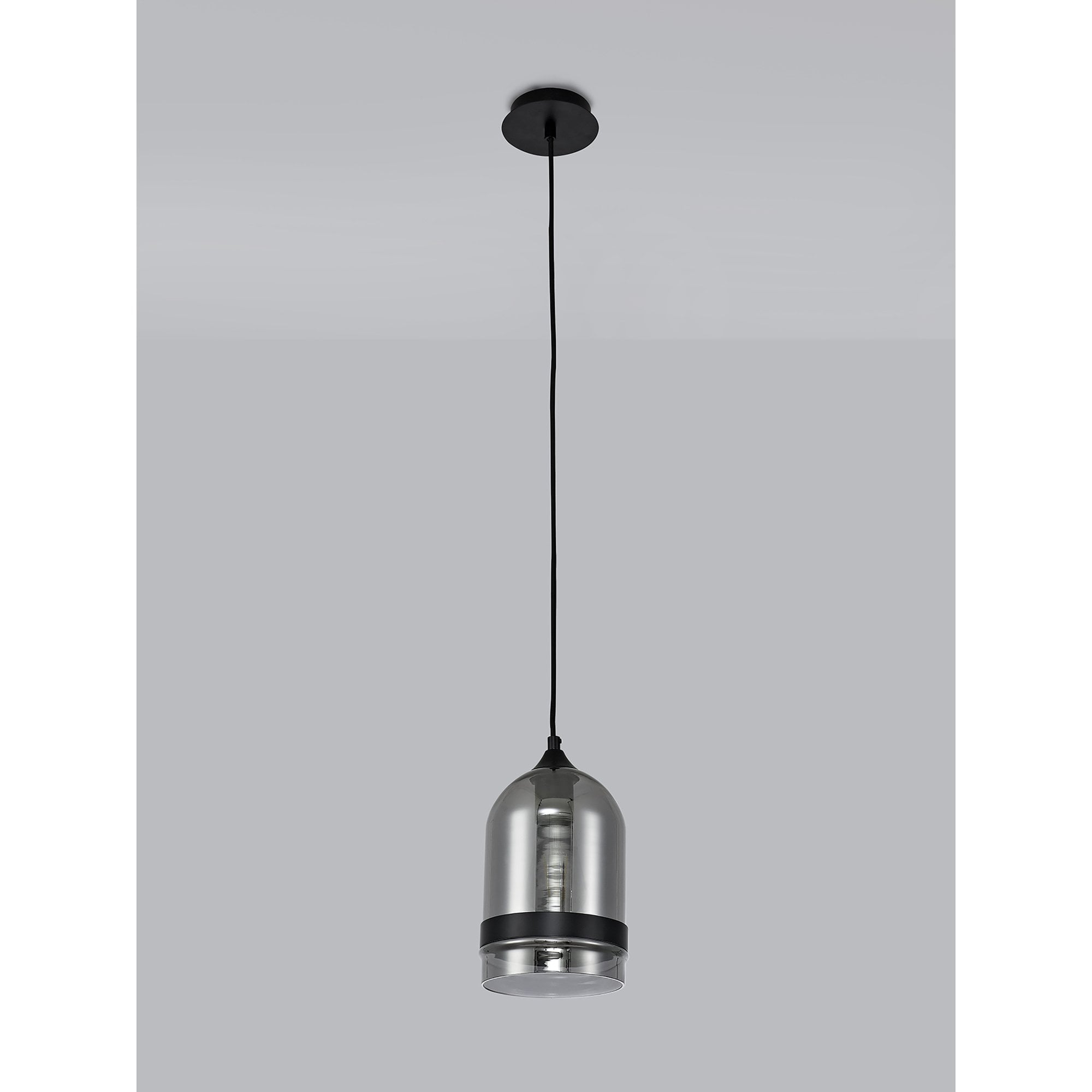 NL84869 Kane Pendant 15cm Dome Matt Black & Smoke