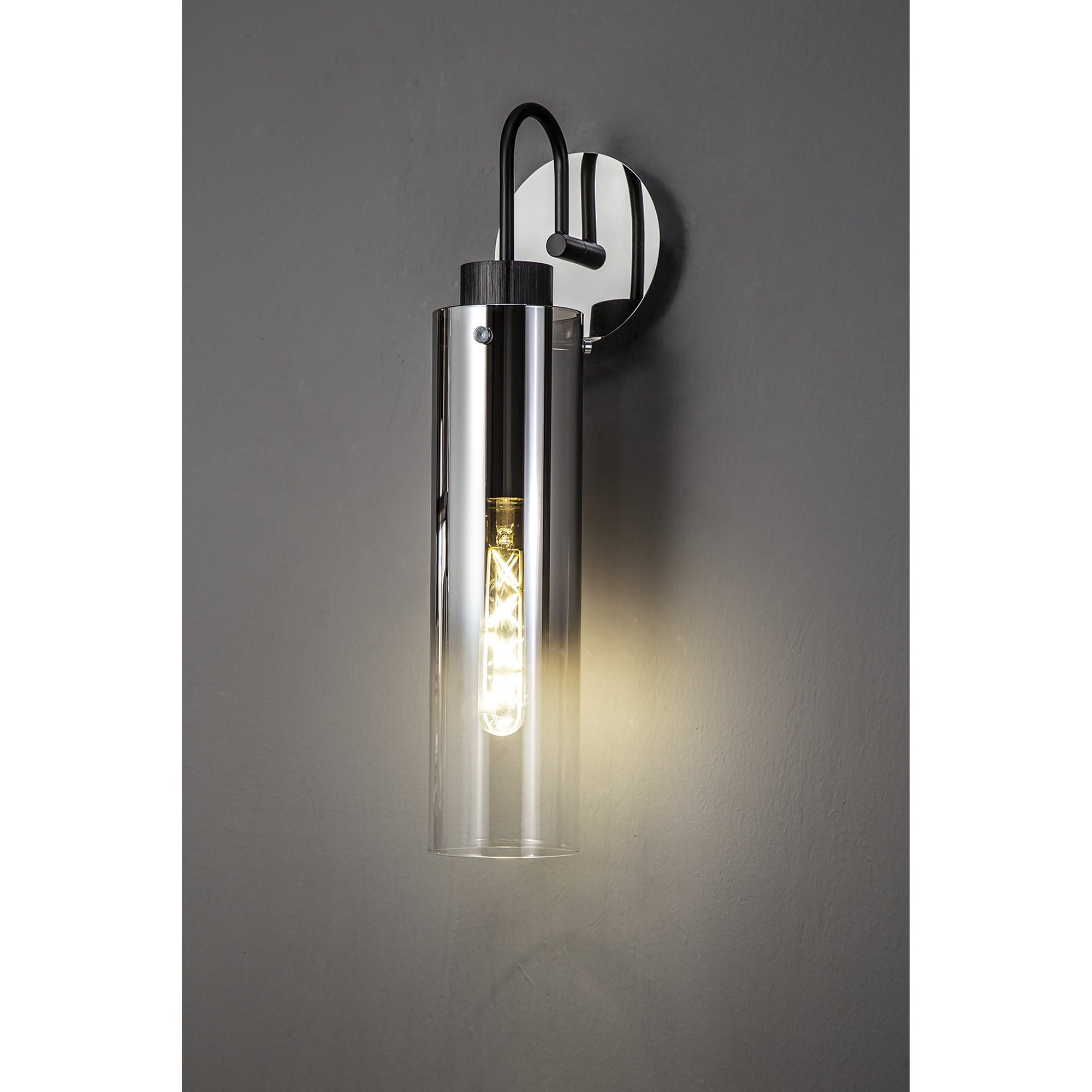 NL84879 Tokyo Slim Single Switched Wall Lamp Black/Smoke Fade Glass
