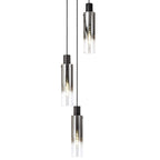 NL84899 Blade Slim Round Pendant 3 Light Adjustable Black/Smoke Fade Glass