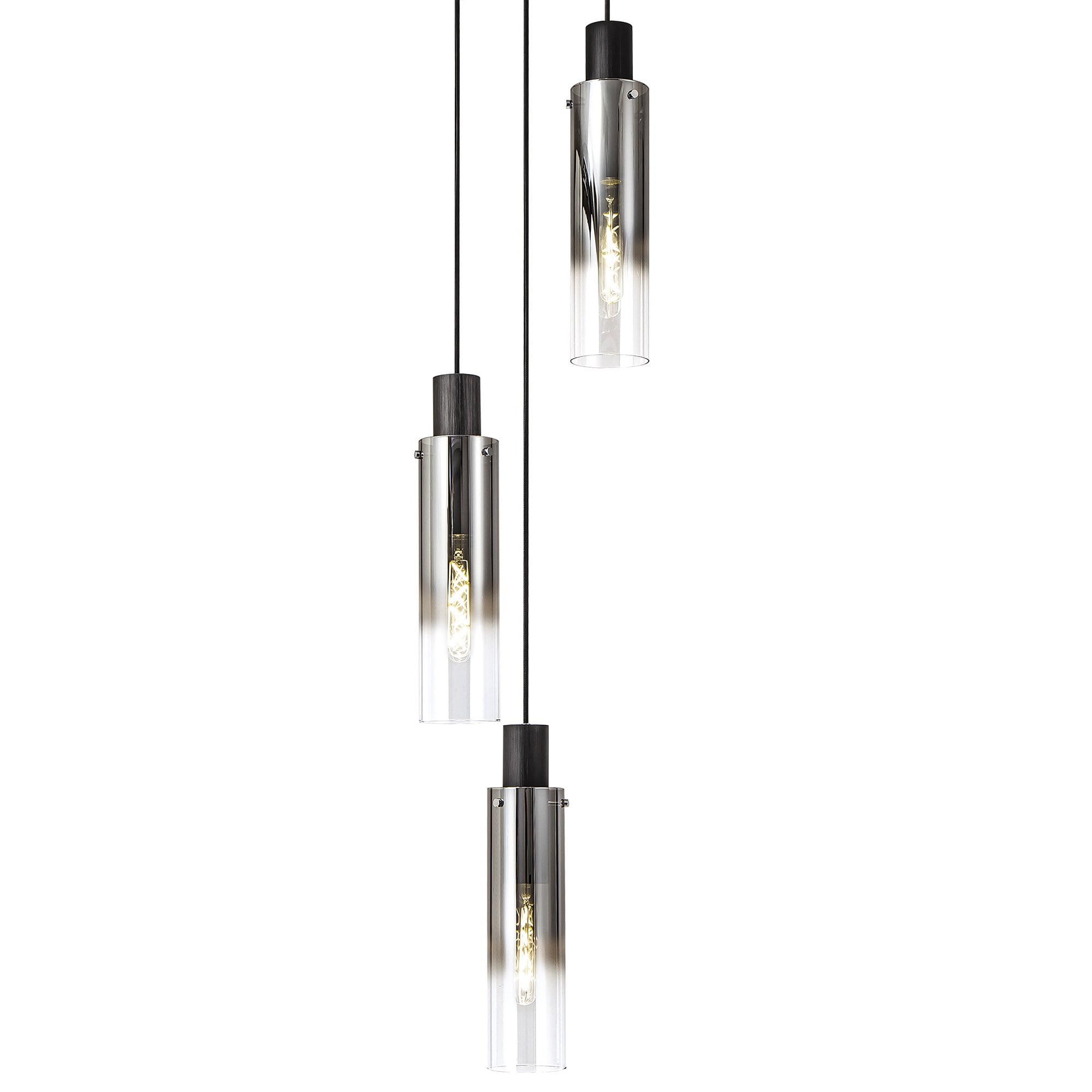 NL84899 Blade Slim Round Pendant 3 Light Adjustable Black/Smoke Fade Glass
