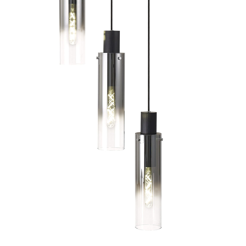 NL84909 Blade Slim Round Pendant 5 Light Adjustable Black/Smoke Fade Glass