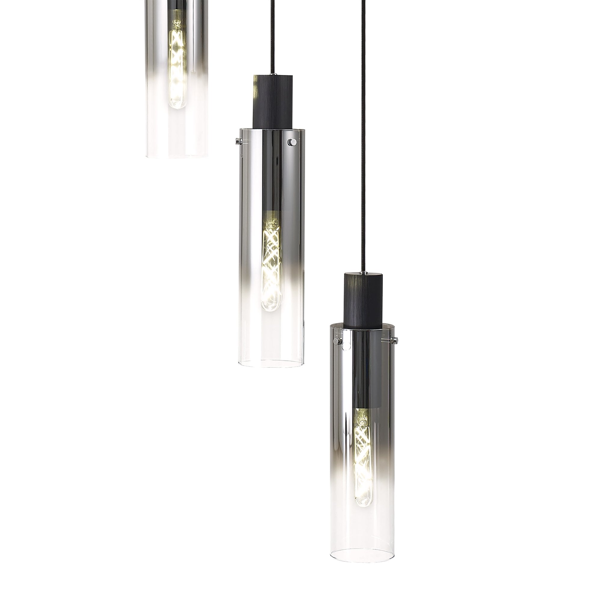 NL84909 Blade Slim Round Pendant 5 Light Adjustable Black/Smoke Fade Glass