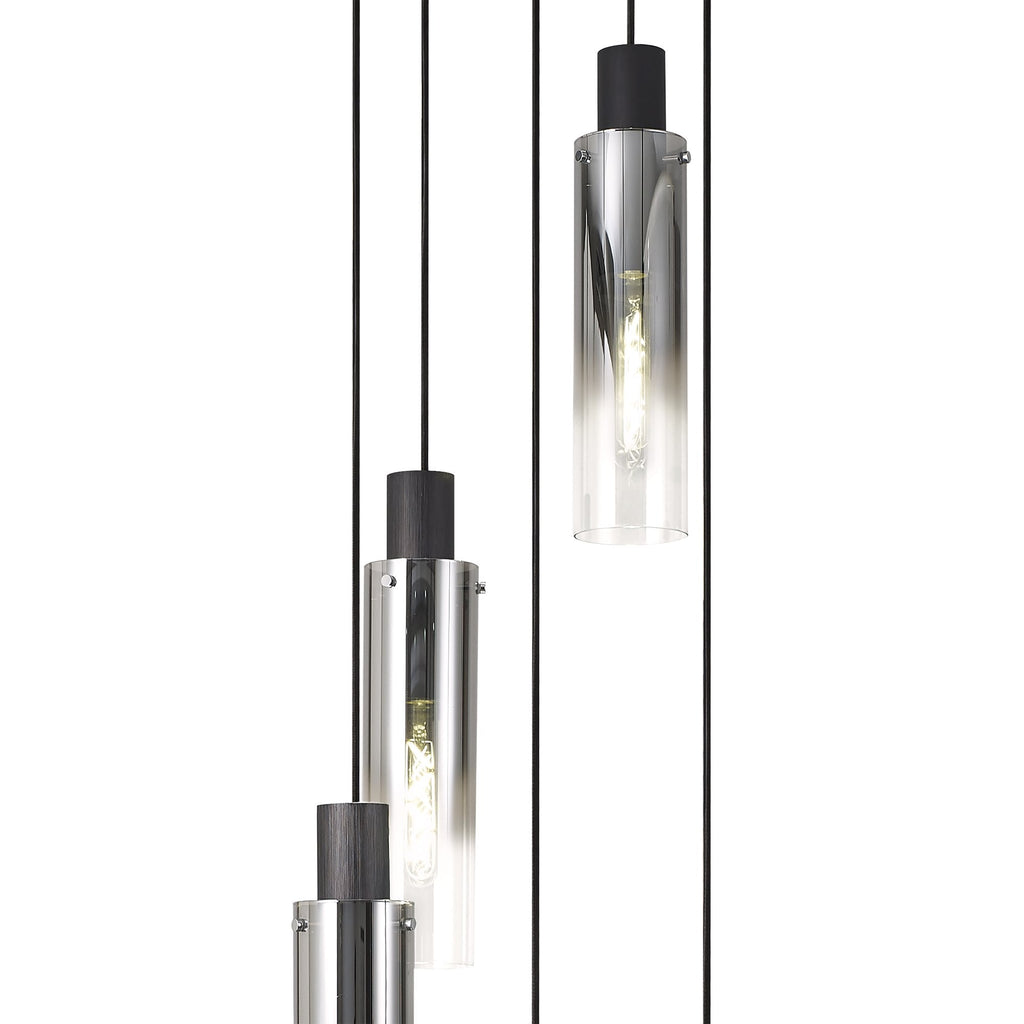 NL84909 Blade Slim Round Pendant 5 Light Adjustable Black/Smoke Fade Glass