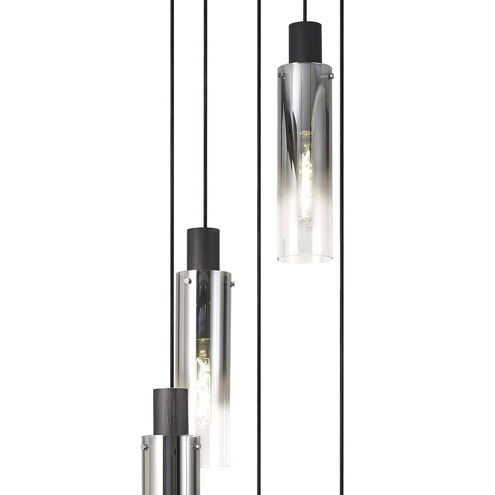 NL84909 Blade Slim Round Pendant 5 Light Adjustable Black/Smoke Fade Glass
