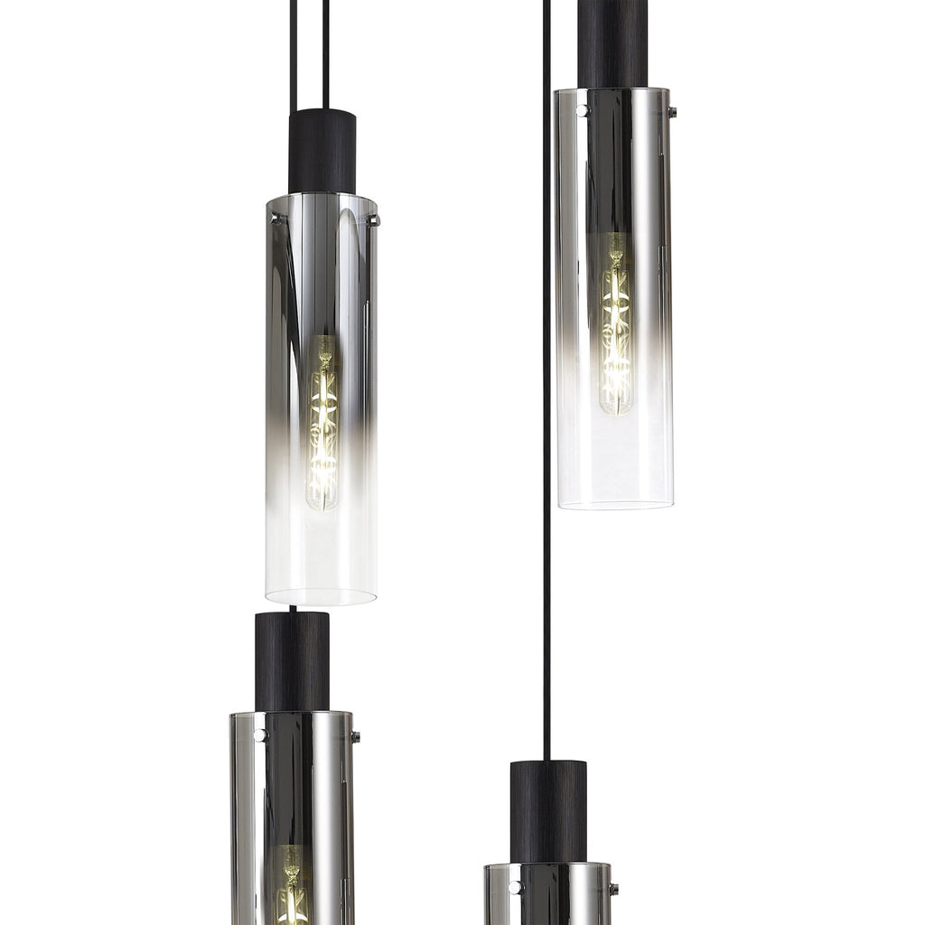 NL84919 Tokyo Slim Round Pendant 9 Light Adjustable Black/Smoke Fade Glass