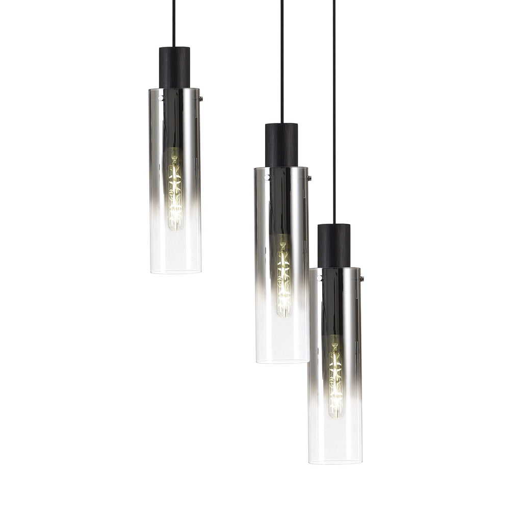 NL84919 Tokyo Slim Round Pendant 9 Light Adjustable Black/Smoke Fade Glass