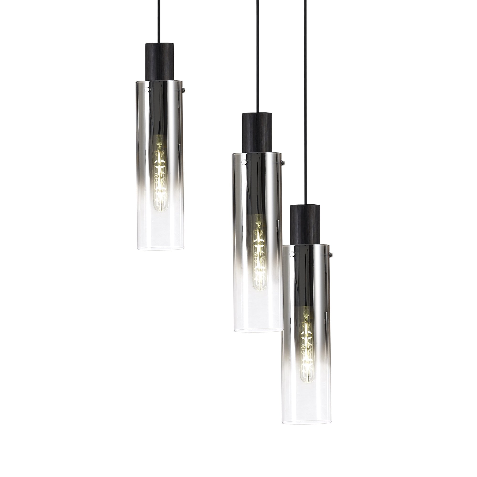 NL84919 Tokyo Slim Round Pendant 9 Light Adjustable Black/Smoke Fade Glass
