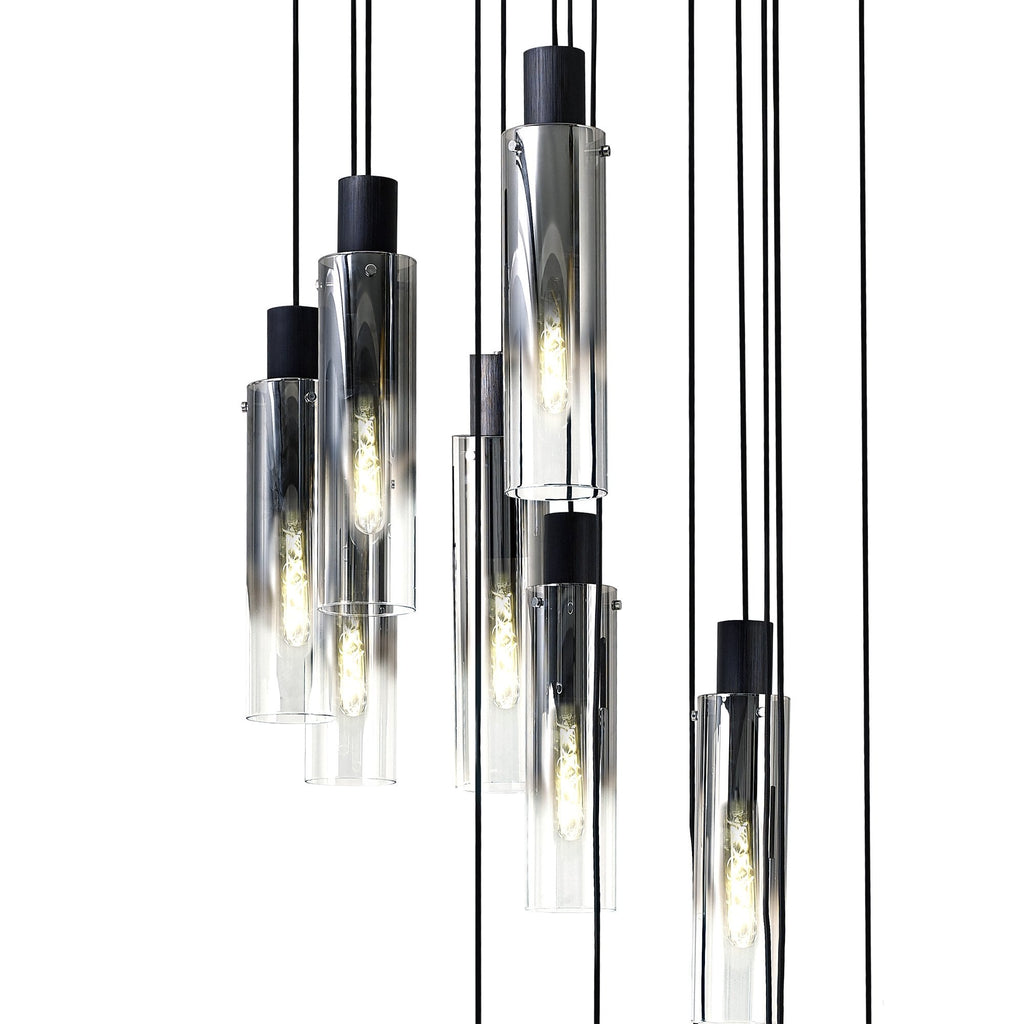 NL84929 Tokyo Slim Round Pendant 15 Light Adjustable Black/Smoke Fade Glass