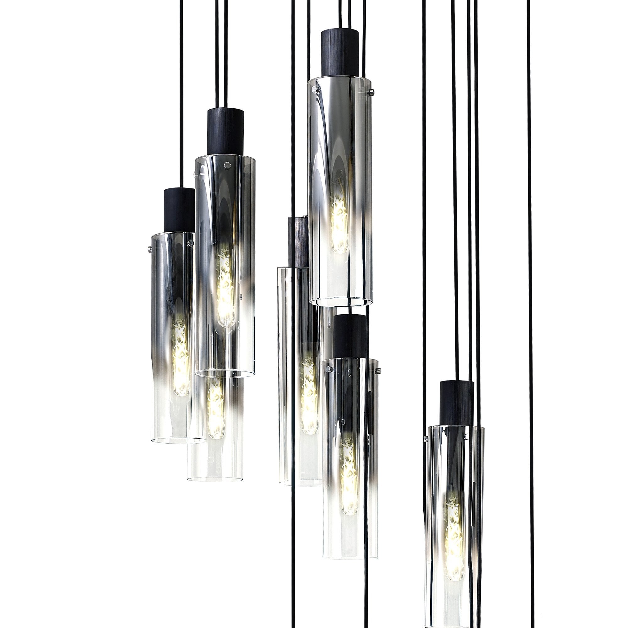 NL84929 Tokyo Slim Round Pendant 15 Light Adjustable Black/Smoke Fade Glass
