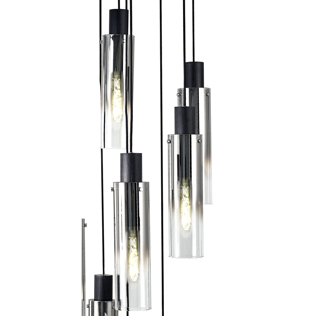 NL84929 Tokyo Slim Round Pendant 15 Light Adjustable Black/Smoke Fade Glass