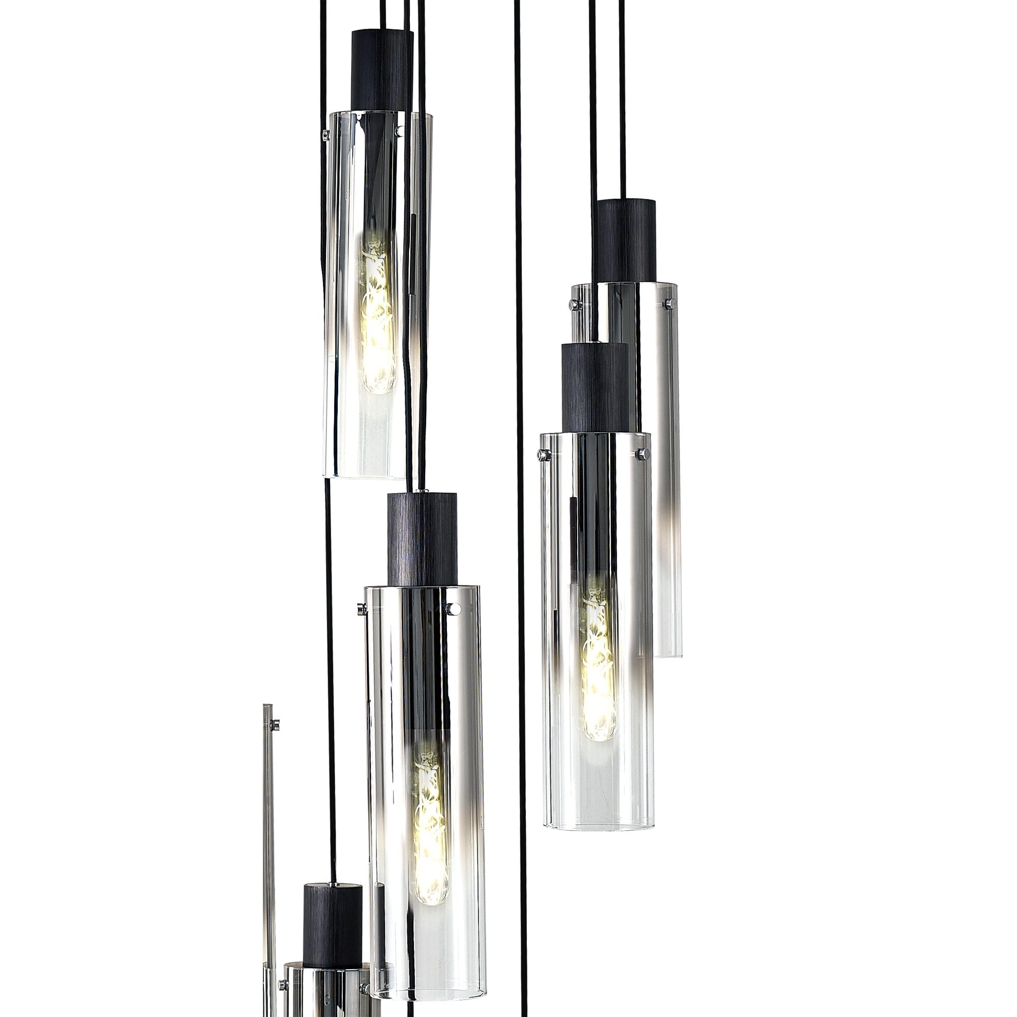 NL84929 Tokyo Slim Round Pendant 15 Light Adjustable Black/Smoke Fade Glass