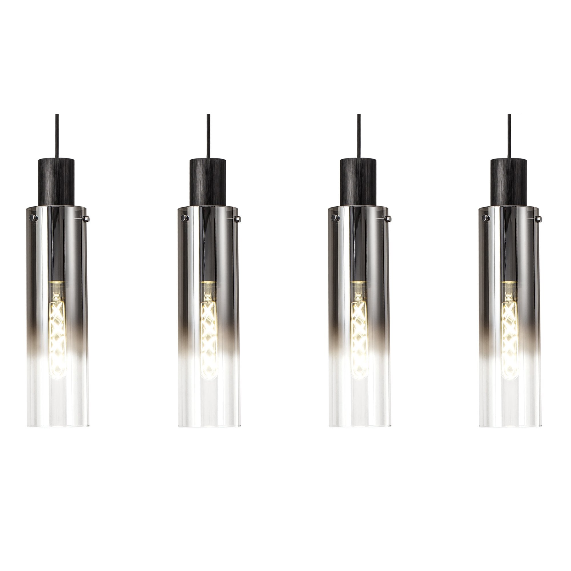 NL84949 Tokyo Slim Linear Pendant 4 Light Adjustable Black/Smoke Fade Glass