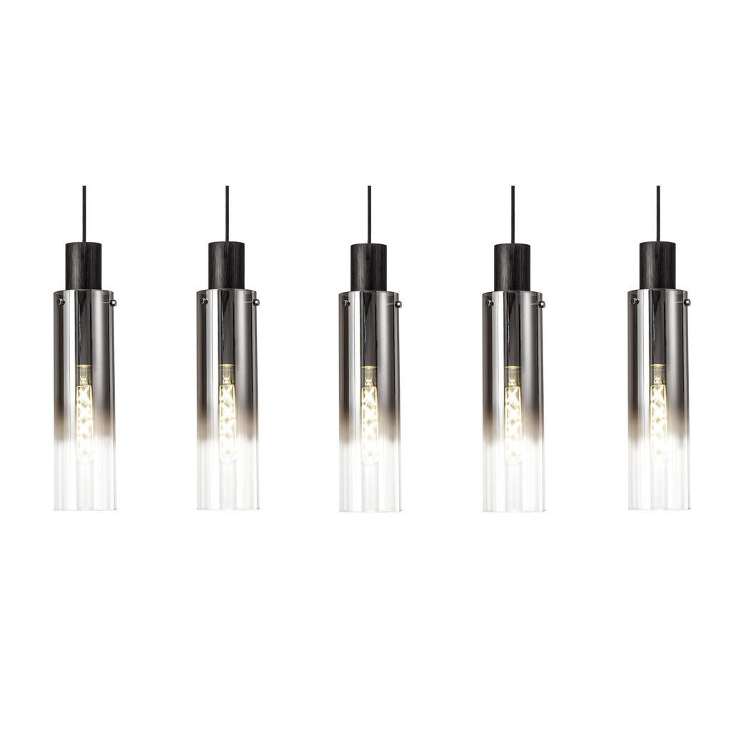 NL84959 Tokyo Slim Linear Pendant 5 Light Adjustable Black/Smoke Fade Glass