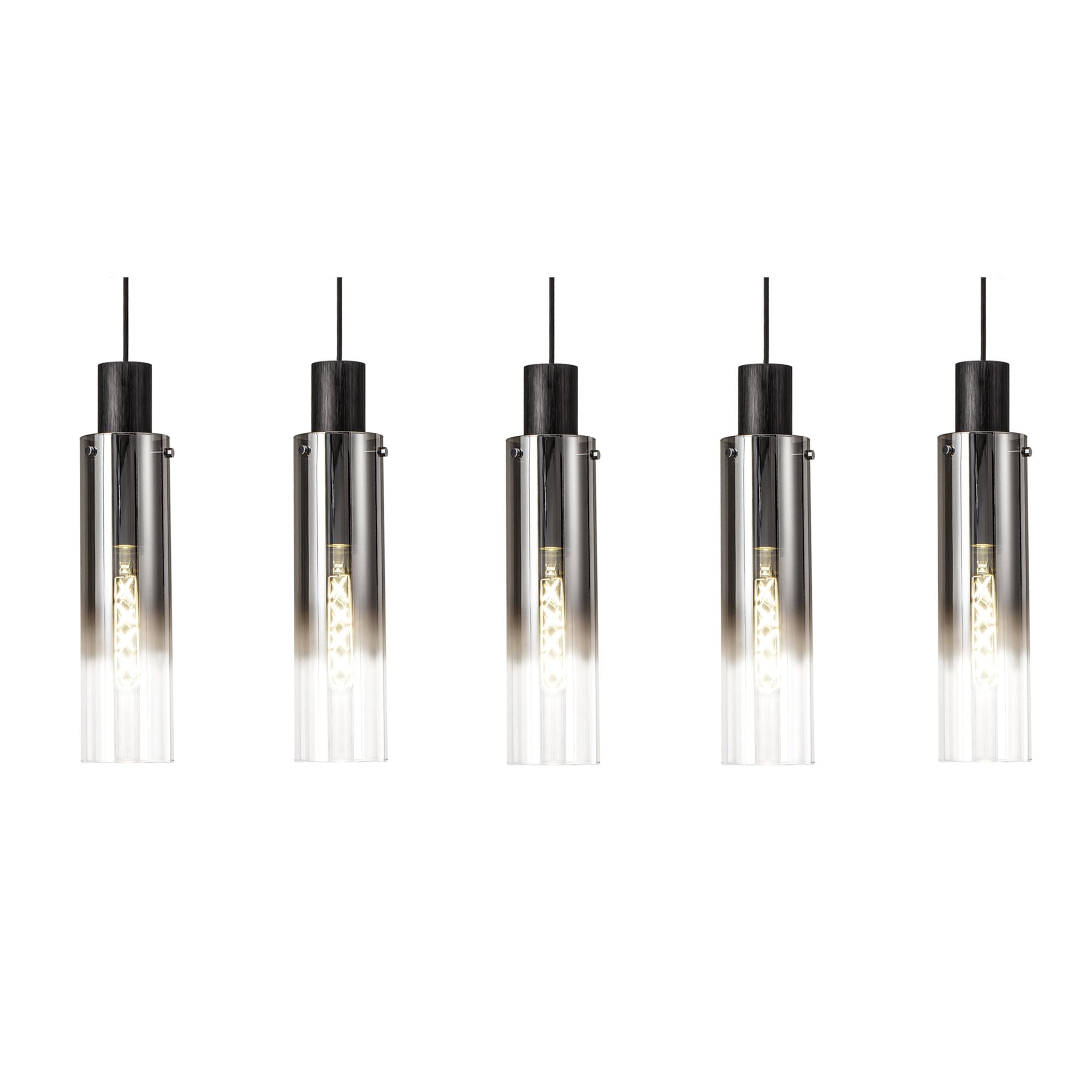 NL84959 Tokyo Slim Linear Pendant 5 Light Adjustable Black/Smoke Fade Glass