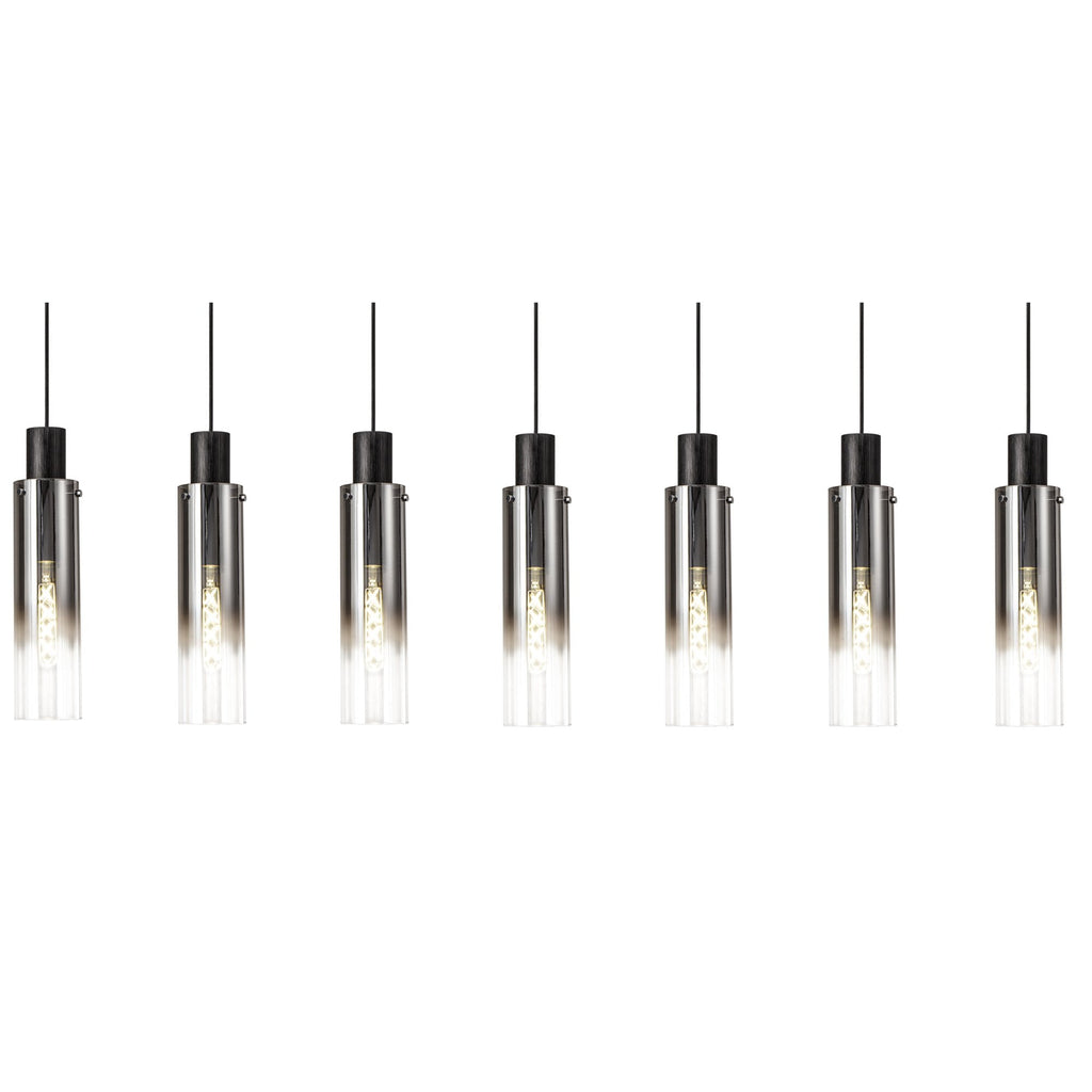 NL84969 Tokyo Slim Linear Pendant 7 Light Adjustable Black/Smoke Fade Glass