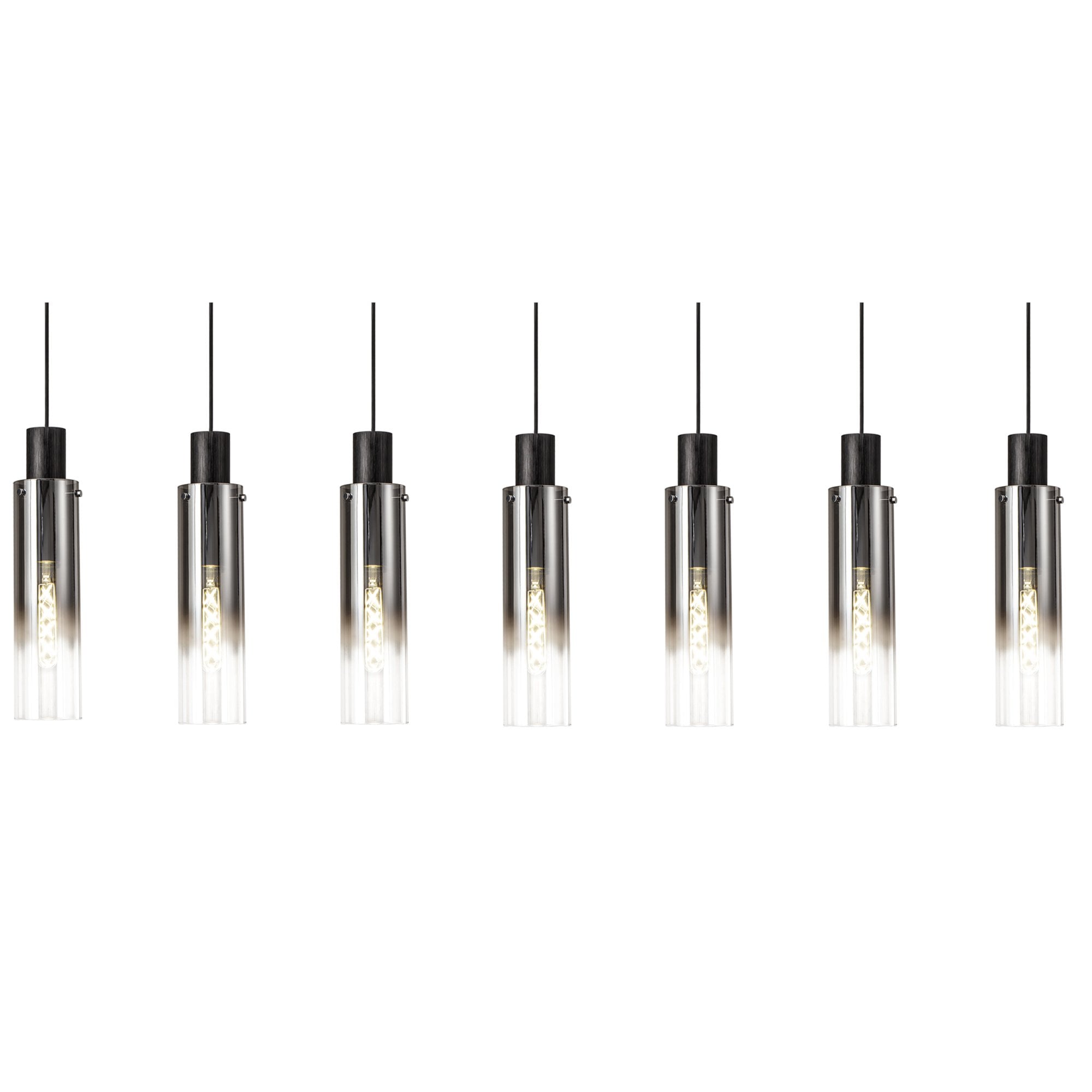 NL84969 Tokyo Slim Linear Pendant 7 Light Adjustable Black/Smoke Fade Glass