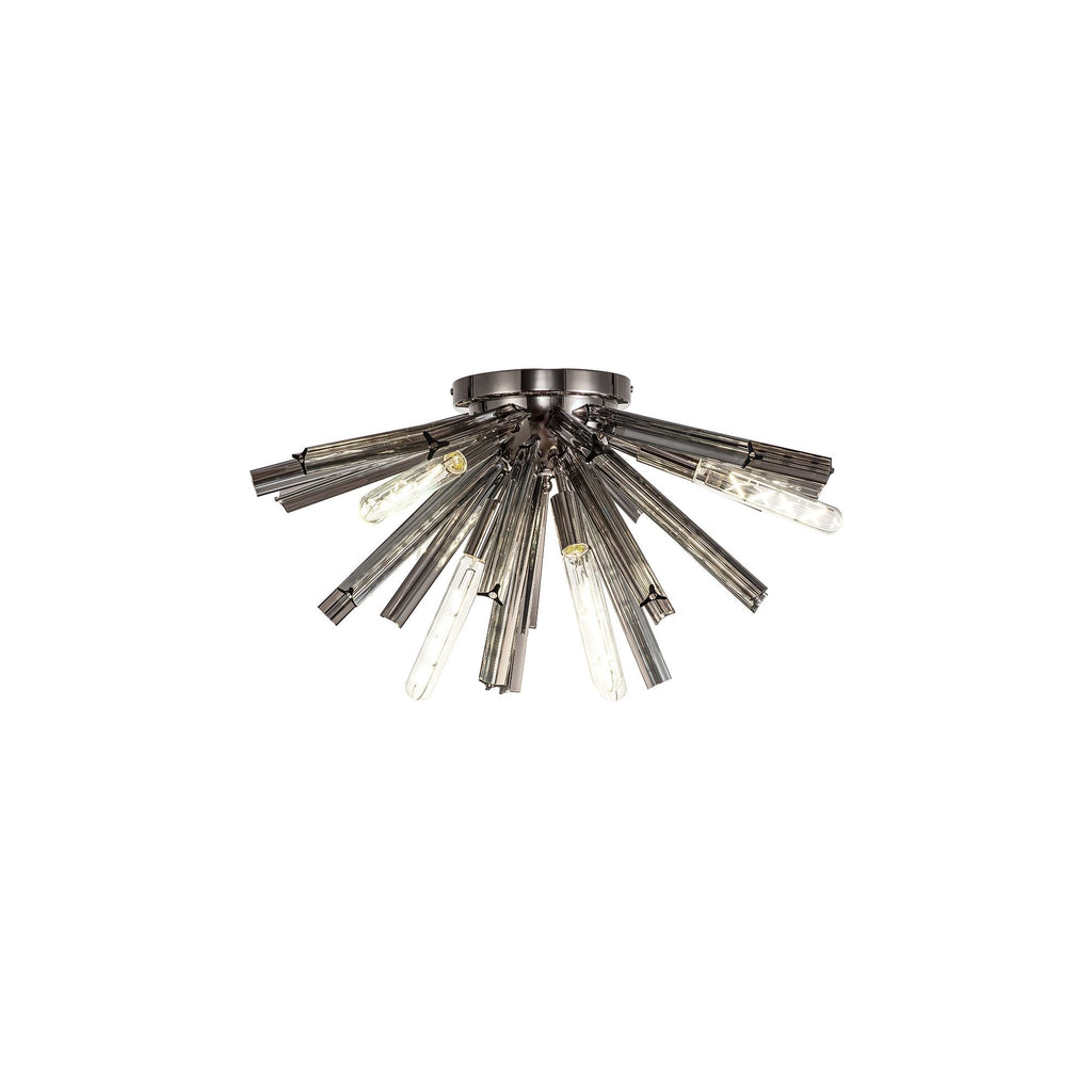 NL84989 Clover 6 Light Semi Flush Polished Nickel / Smoke Glass