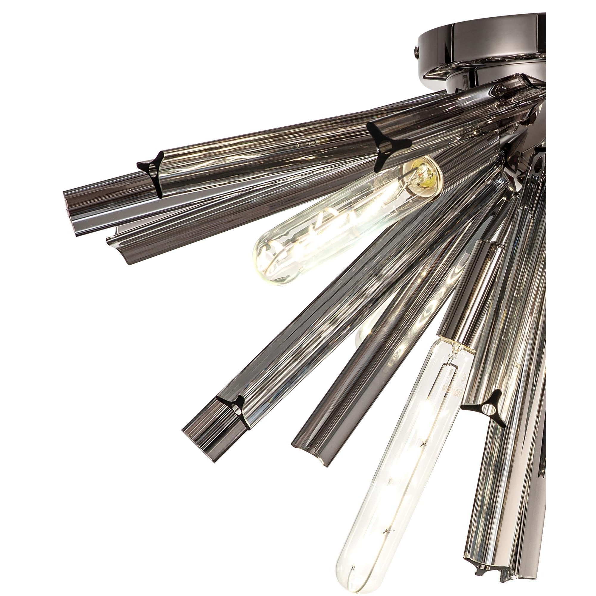 NL84989 Clover 6 Light Semi Flush Polished Nickel / Smoke Glass