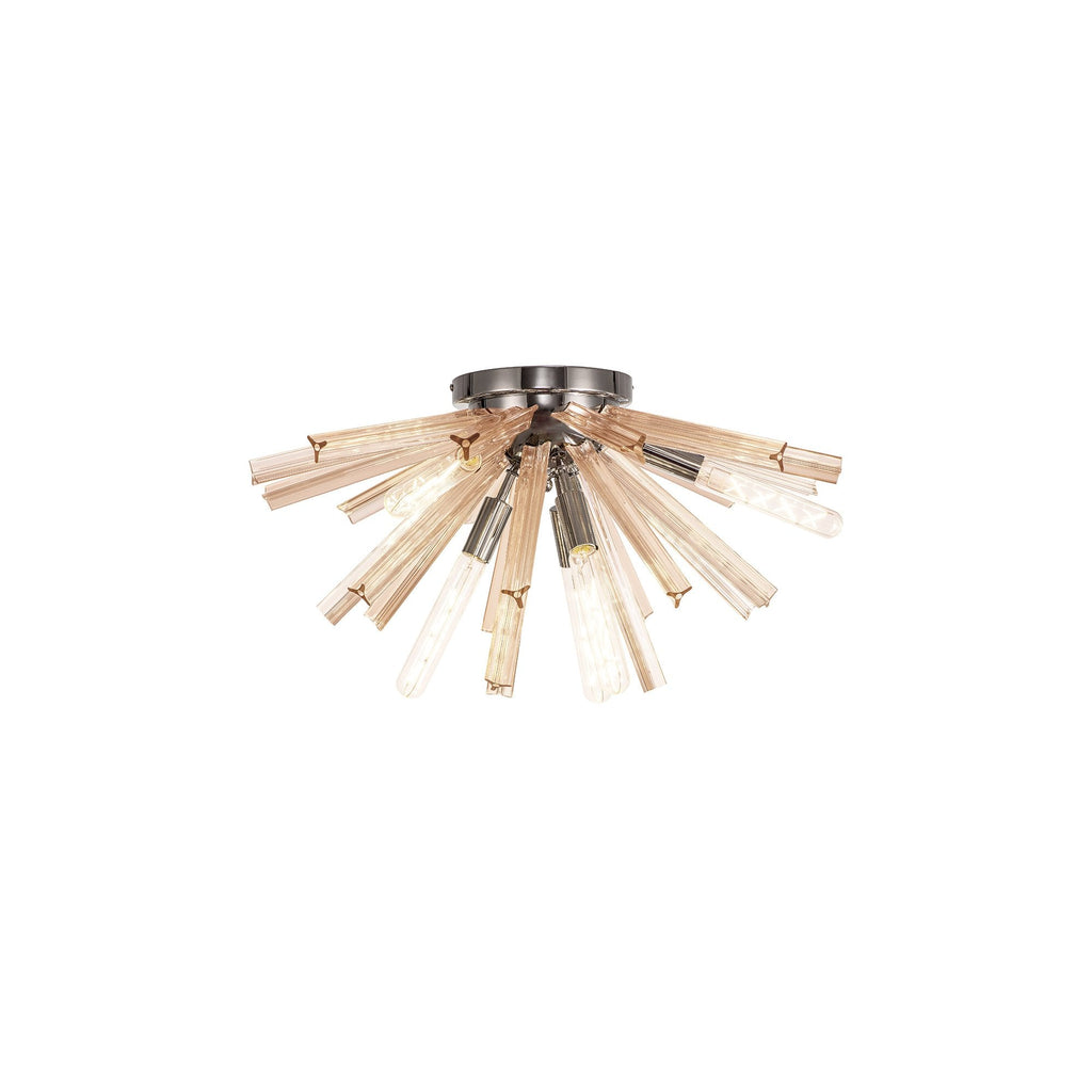 NL84999 Clover 6 Light Semi Flush Polished Nickel / Champagne Gold Glass