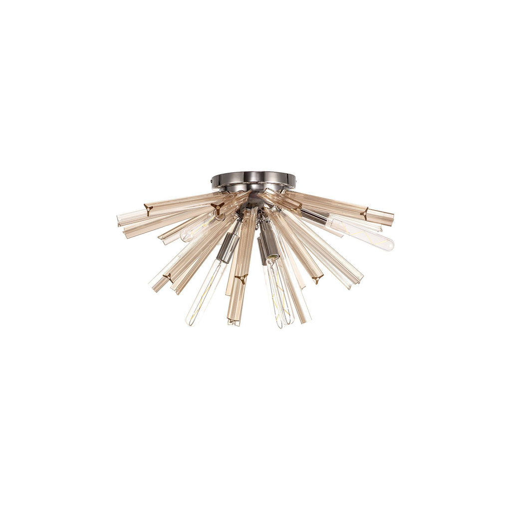 NL84999 Clover 6 Light Semi Flush Polished Nickel / Champagne Gold Glass