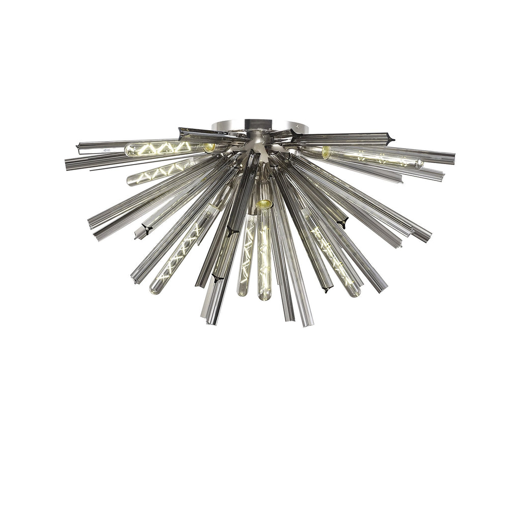 NL85049 Clover 8 Light Semi Flush Polished Nickel / Smoke Glass