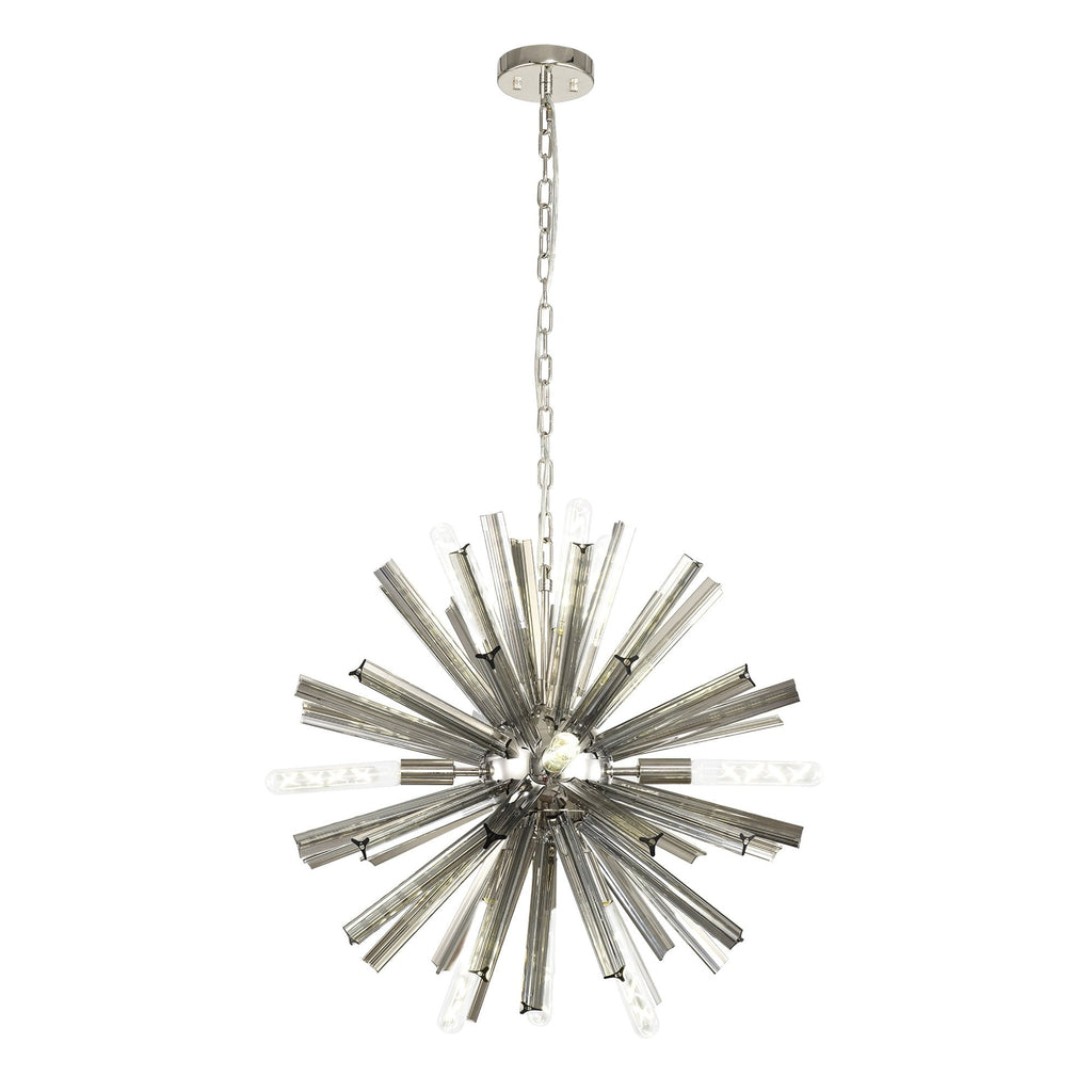 NL85109 Clover 10 Light Round Pendant Polished Nickel / Smoke Glass