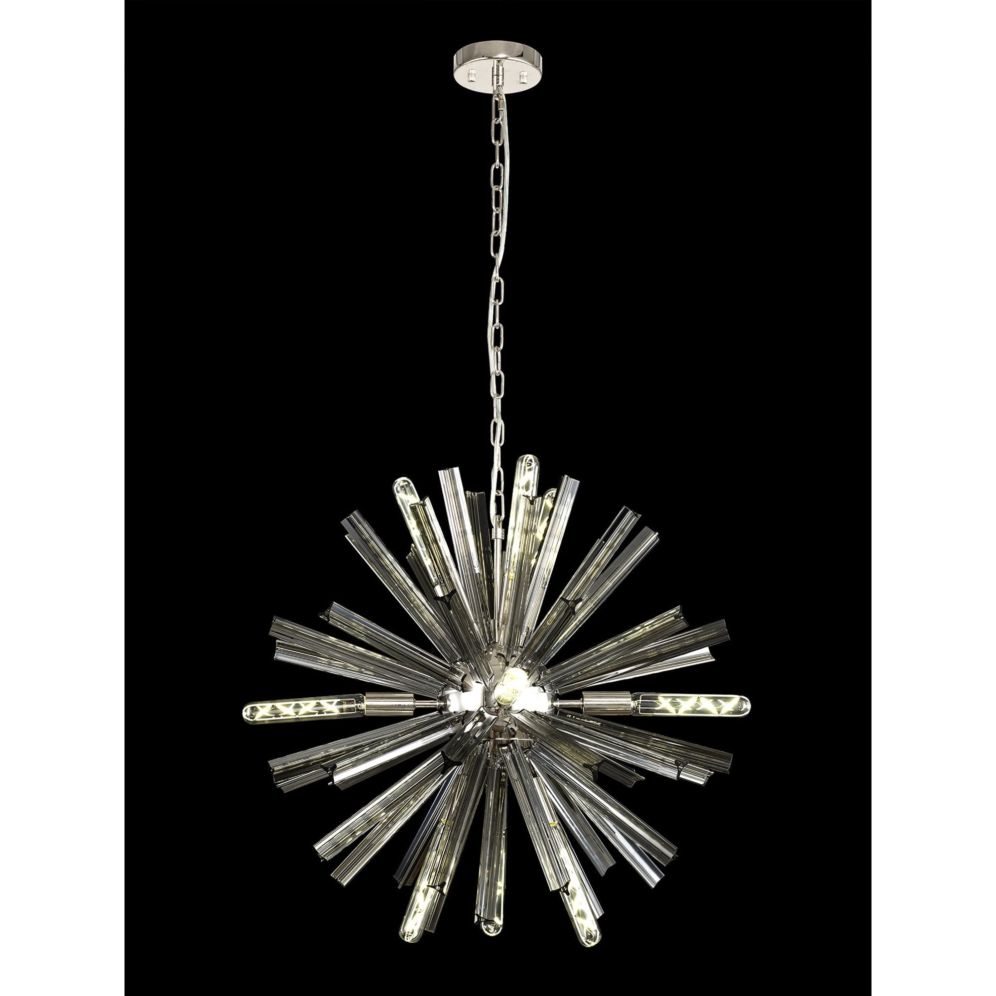 NL85109 Clover 10 Light Round Pendant Polished Nickel / Smoke Glass