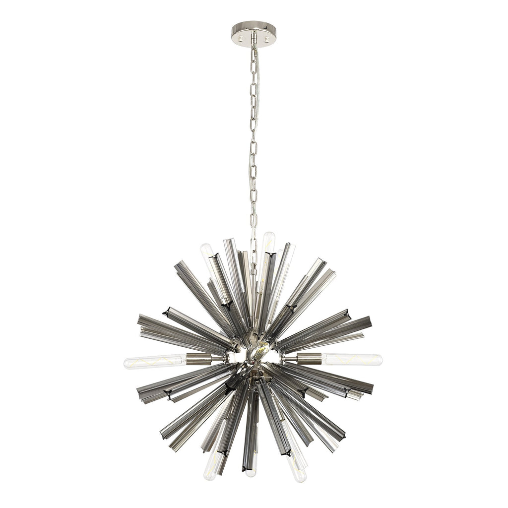 NL85109 Clover 10 Light Round Pendant Polished Nickel / Smoke Glass