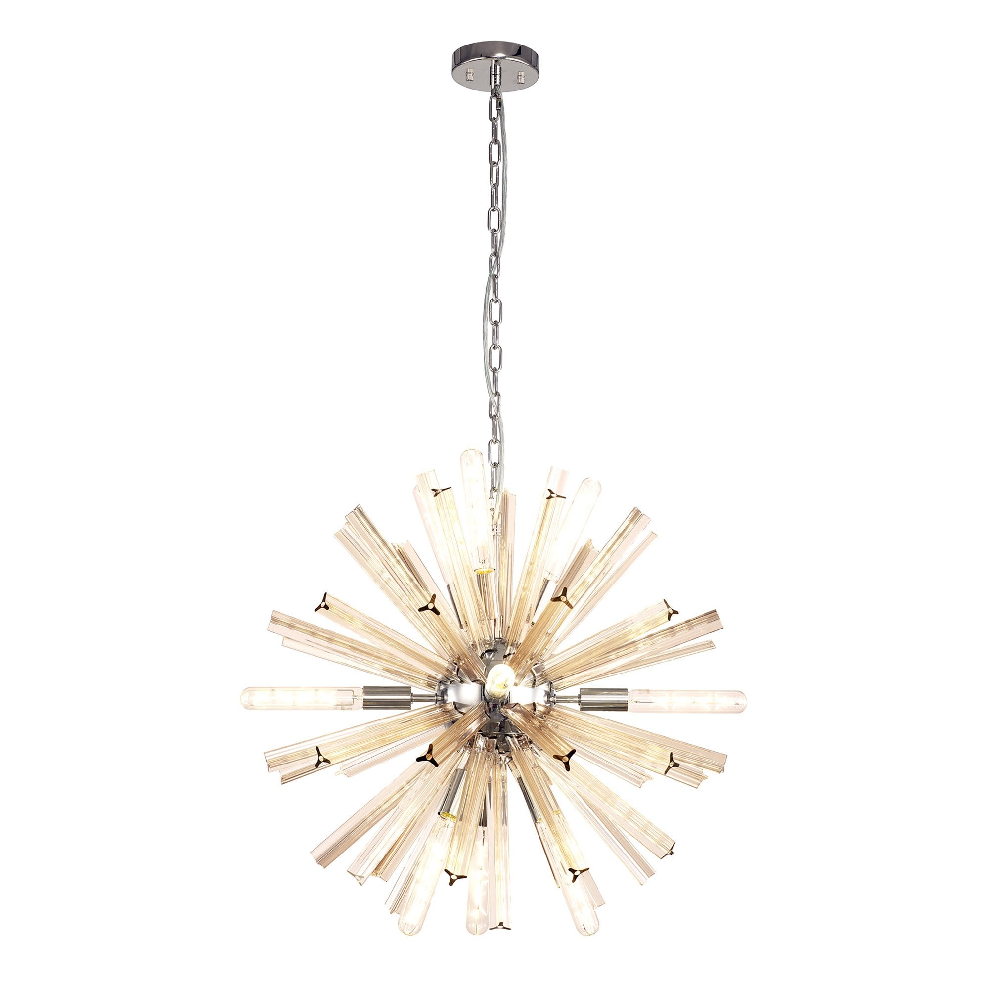 NL85119 Clover 10 Light Round Pendant Polished Nickel / Champagne Gold Glass