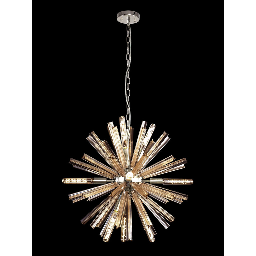 NL85119 Clover 10 Light Round Pendant Polished Nickel / Champagne Gold Glass