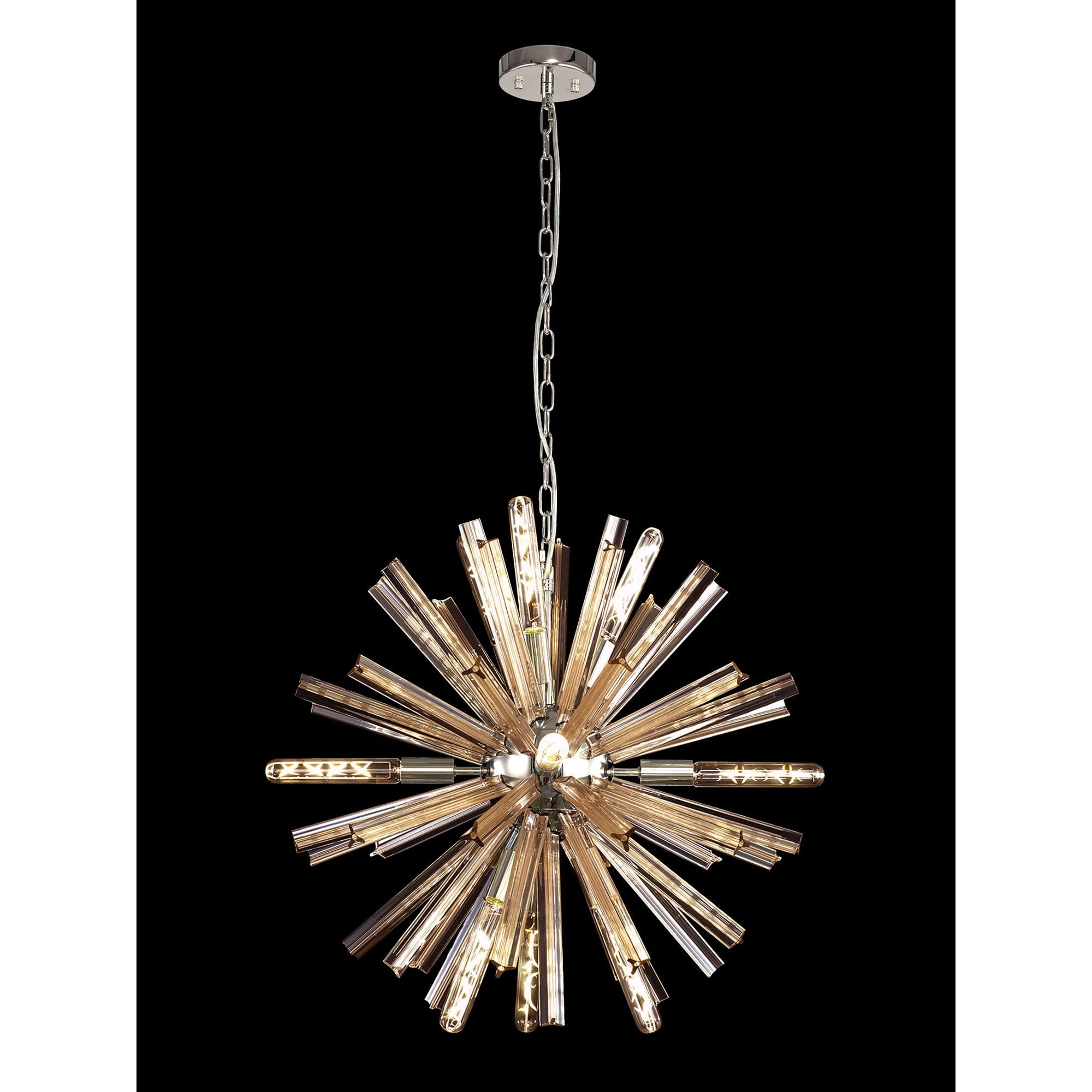 NL85119 Clover 10 Light Round Pendant Polished Nickel / Champagne Gold Glass