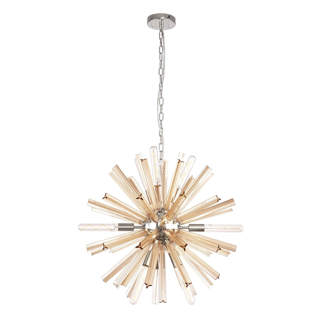 NL85119 Clover 10 Light Round Pendant Polished Nickel / Champagne Gold Glass