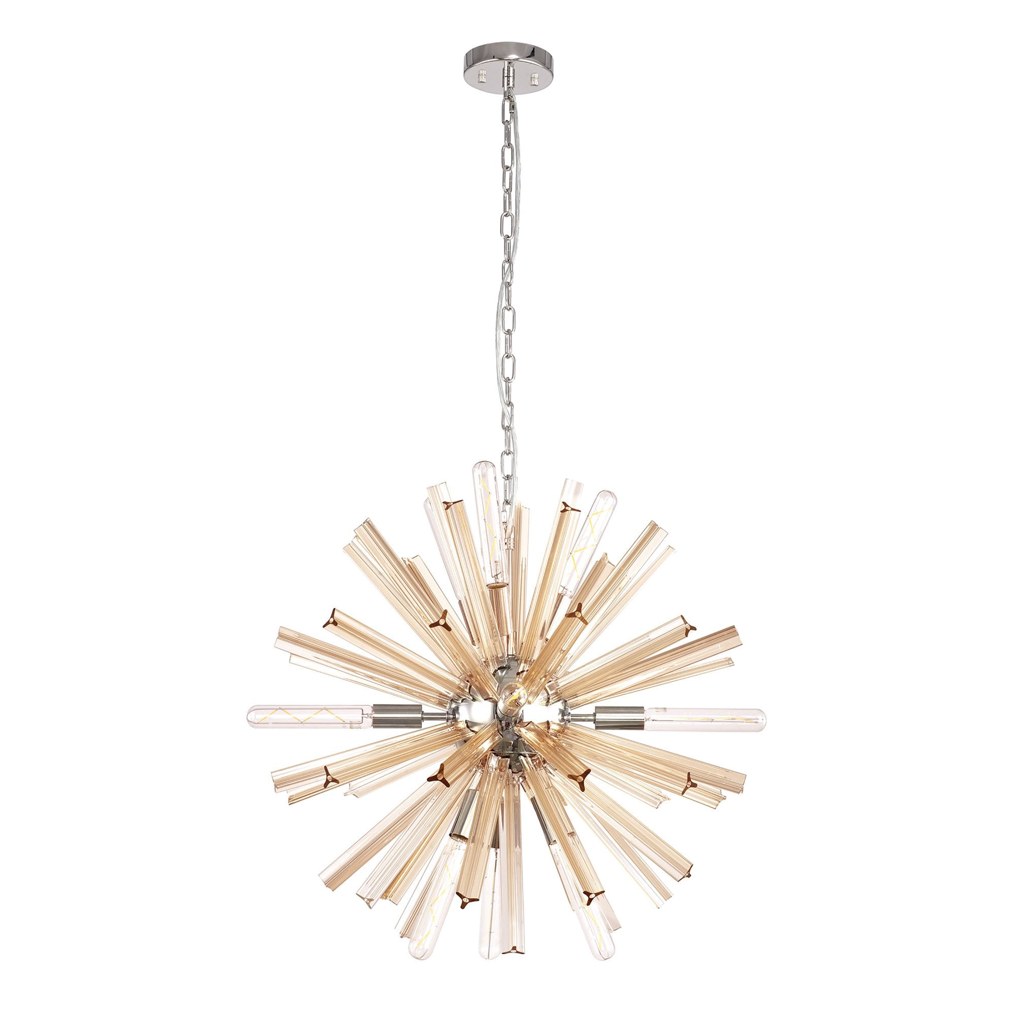 NL85119 Clover 10 Light Round Pendant Polished Nickel / Champagne Gold Glass