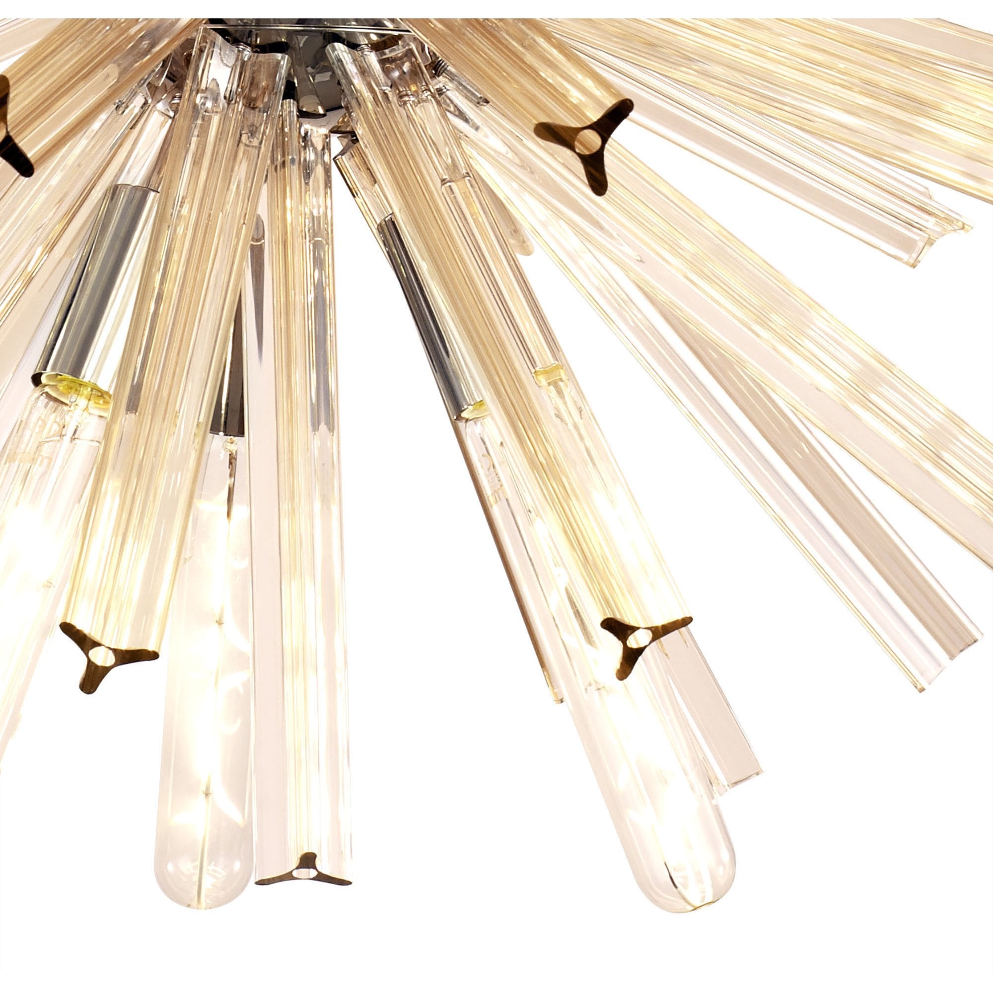 NL85119 Clover 10 Light Round Pendant Polished Nickel / Champagne Gold Glass